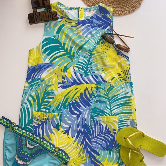 mud pie ‘Macy’ Shift Dress in Green Palm Print - Picture 4 of 12